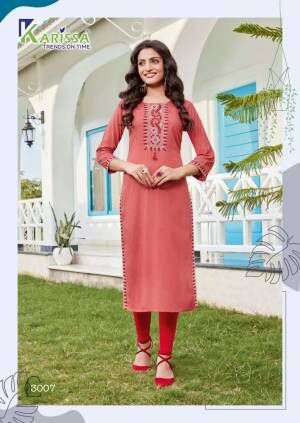 REHANA VOL 3 PREMIUM RAYON LIVA TAGS THREAD WORK AND HANDWORK KURTI WITH POCKET AND OTHER PATTERNS BY KARISSA 3007